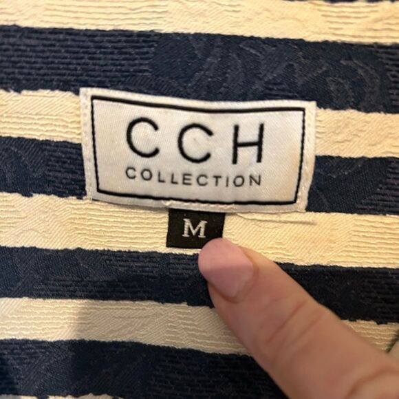CCH Collection Nautical Navy & White Striped Collared Button Blouse SZ M - Picture 3 of 9